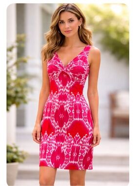 JONES NEW YORK Signature Stretch  Pink White & Red Sleeveless Dress NWOT